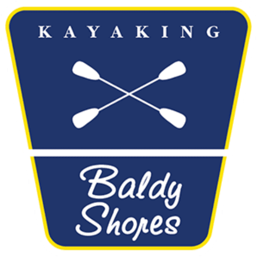 Baldy Shores Kayaking logo - kayak rental headquarters is located in Wetmore, Michigan.